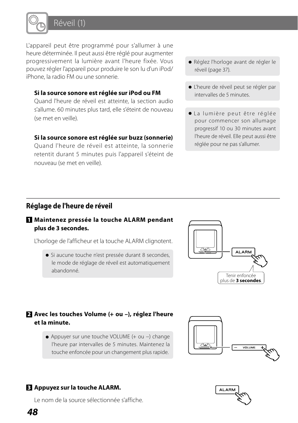 Réveil, Réveil (1), Réglage de l'heure de réveil | Teac SR-LUXi User Manual | Page 48 / 84