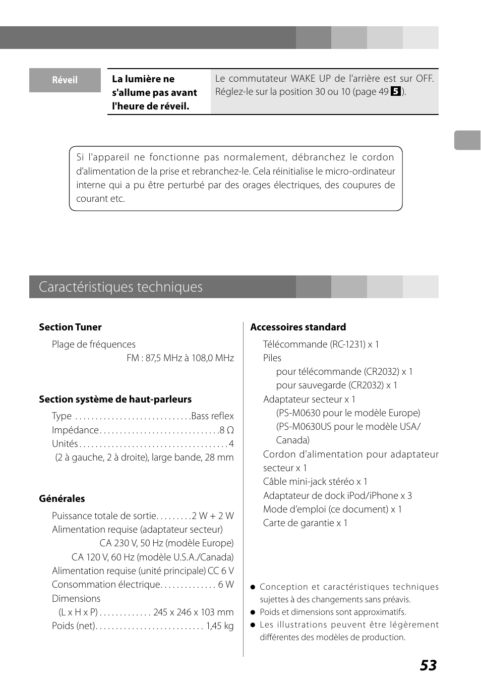 Caractéristiques techniques | Teac SR-LUXi User Manual | Page 53 / 84