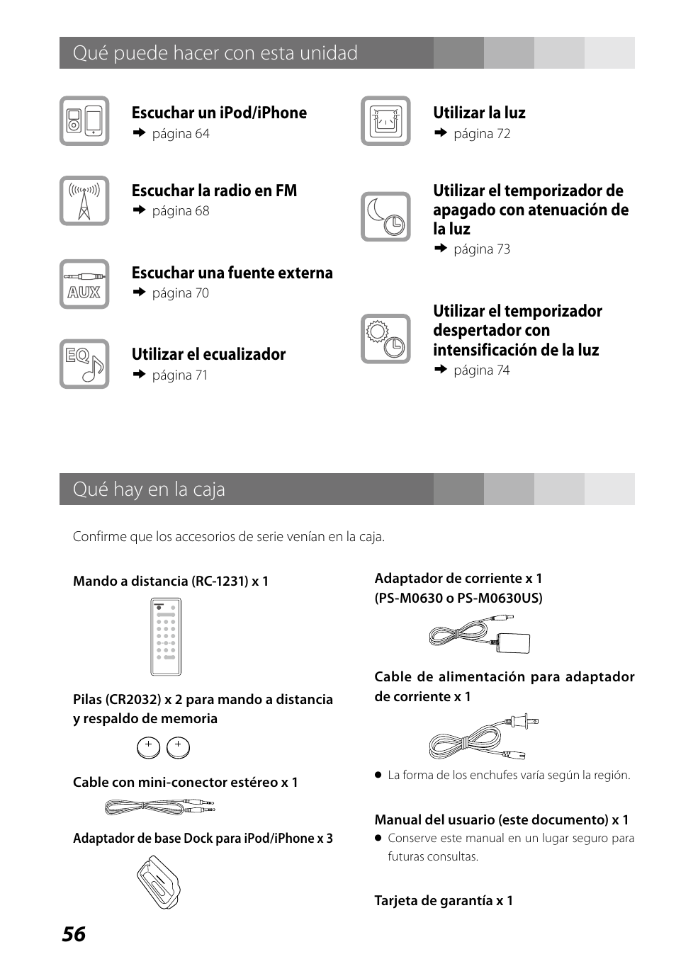 Manual del usuario, Qué puede hacer con esta unidad, Qué hay en la caja | Antes de su utilización, Qué hay en la caja qué puede hacer con esta unidad | Teac SR-LUXi User Manual | Page 56 / 84