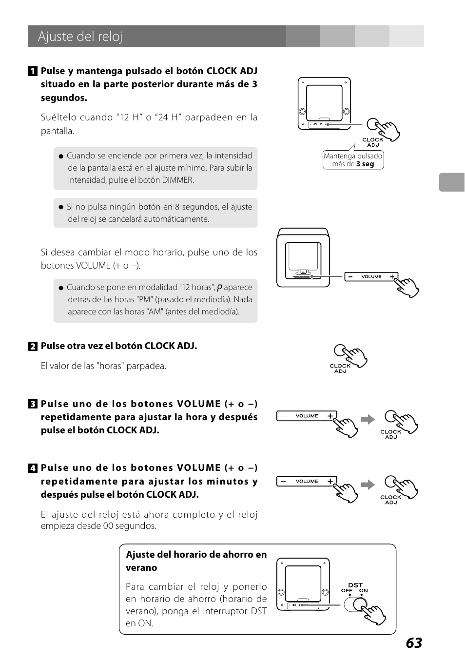 Ajuste del reloj | Teac SR-LUXi User Manual | Page 63 / 84