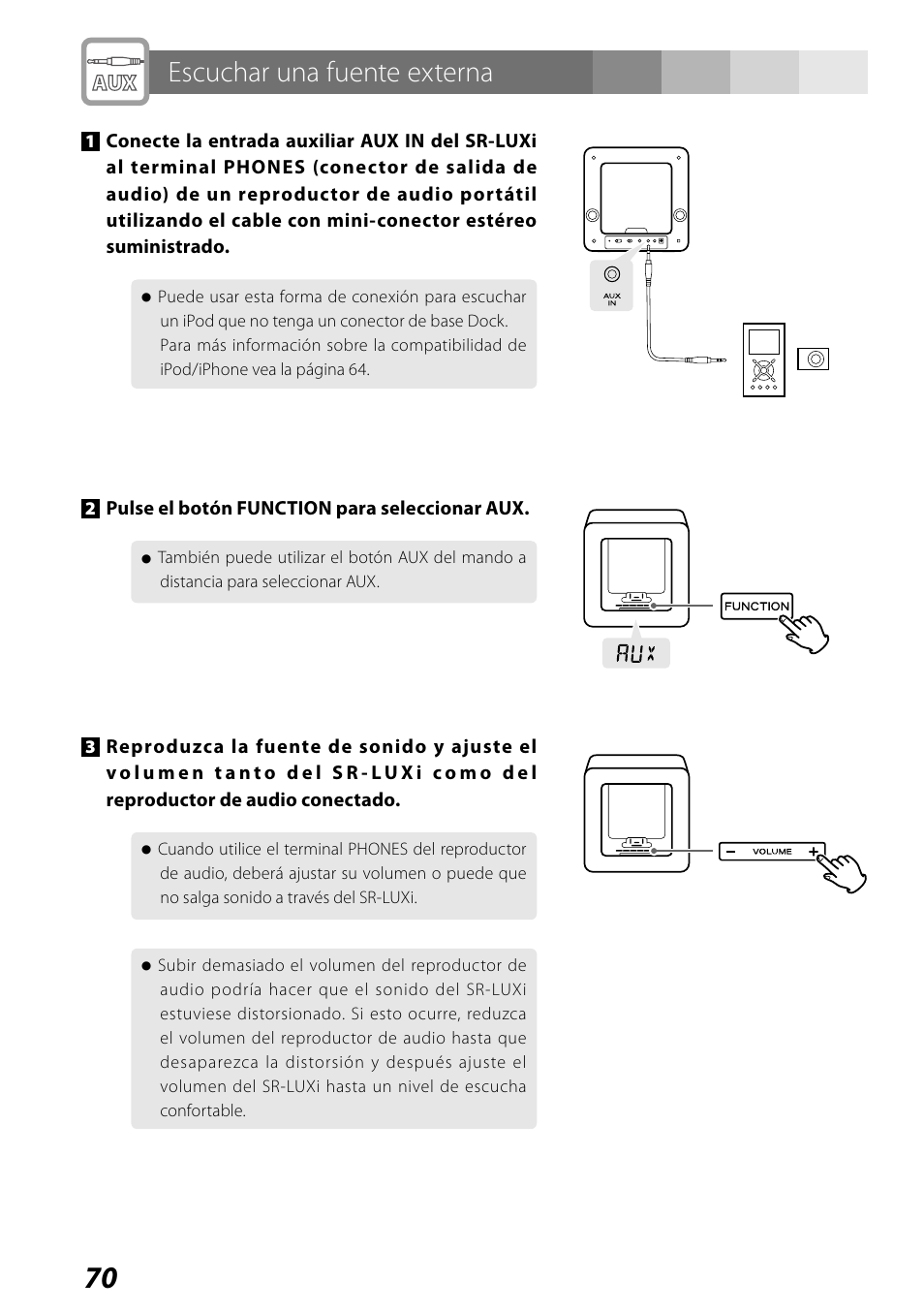 Escuchar una fuente externa | Teac SR-LUXi User Manual | Page 70 / 84