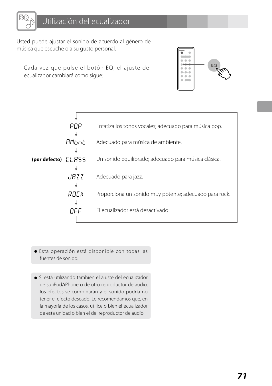 Utilización del ecualizador | Teac SR-LUXi User Manual | Page 71 / 84