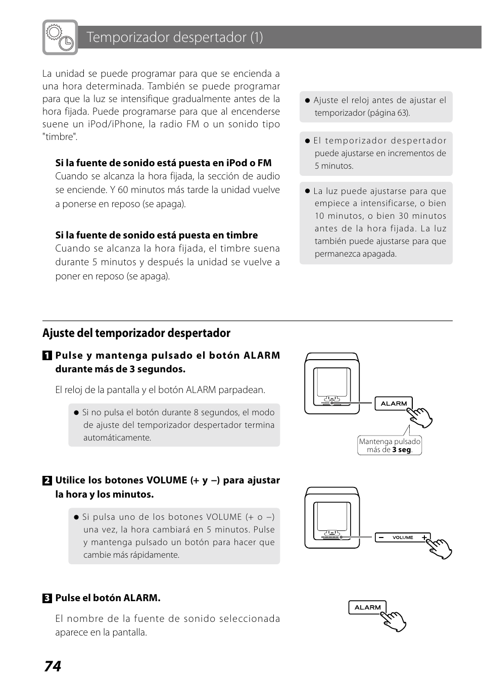 Temporizador despertador (1), Ajuste del temporizador despertador | Teac SR-LUXi User Manual | Page 74 / 84