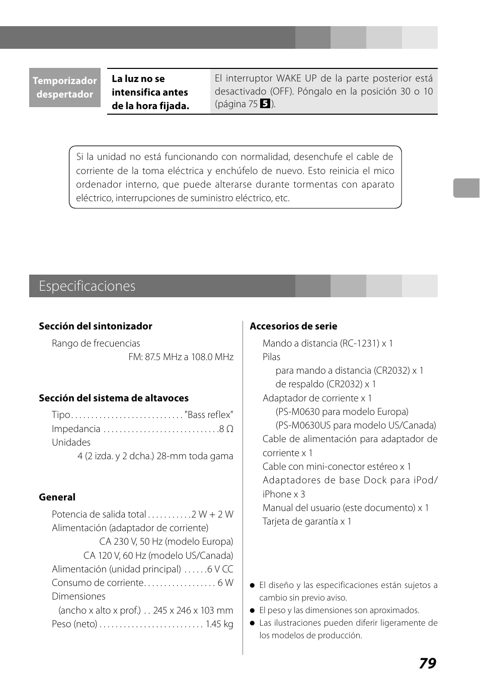 Especificaciones | Teac SR-LUXi User Manual | Page 79 / 84