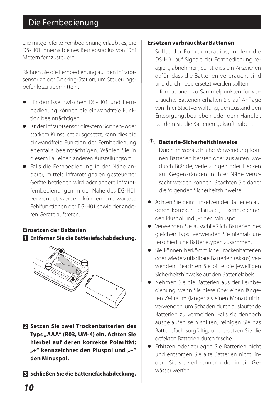 Die fernbedienung | Teac DS-H01 User Manual | Page 10 / 32