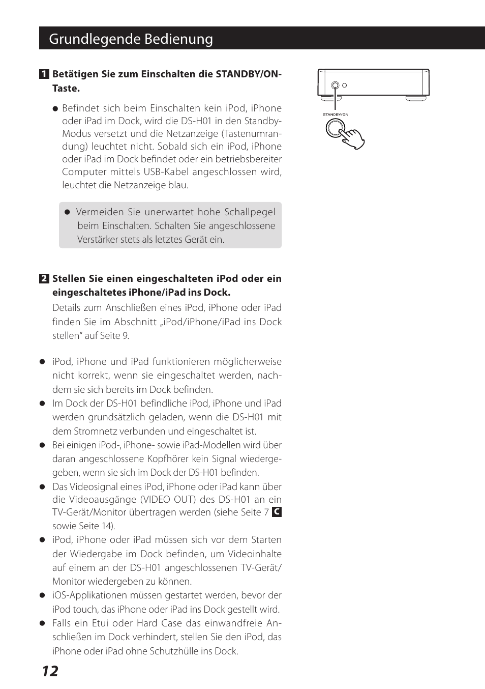 Grundlegende bedienung | Teac DS-H01 User Manual | Page 12 / 32