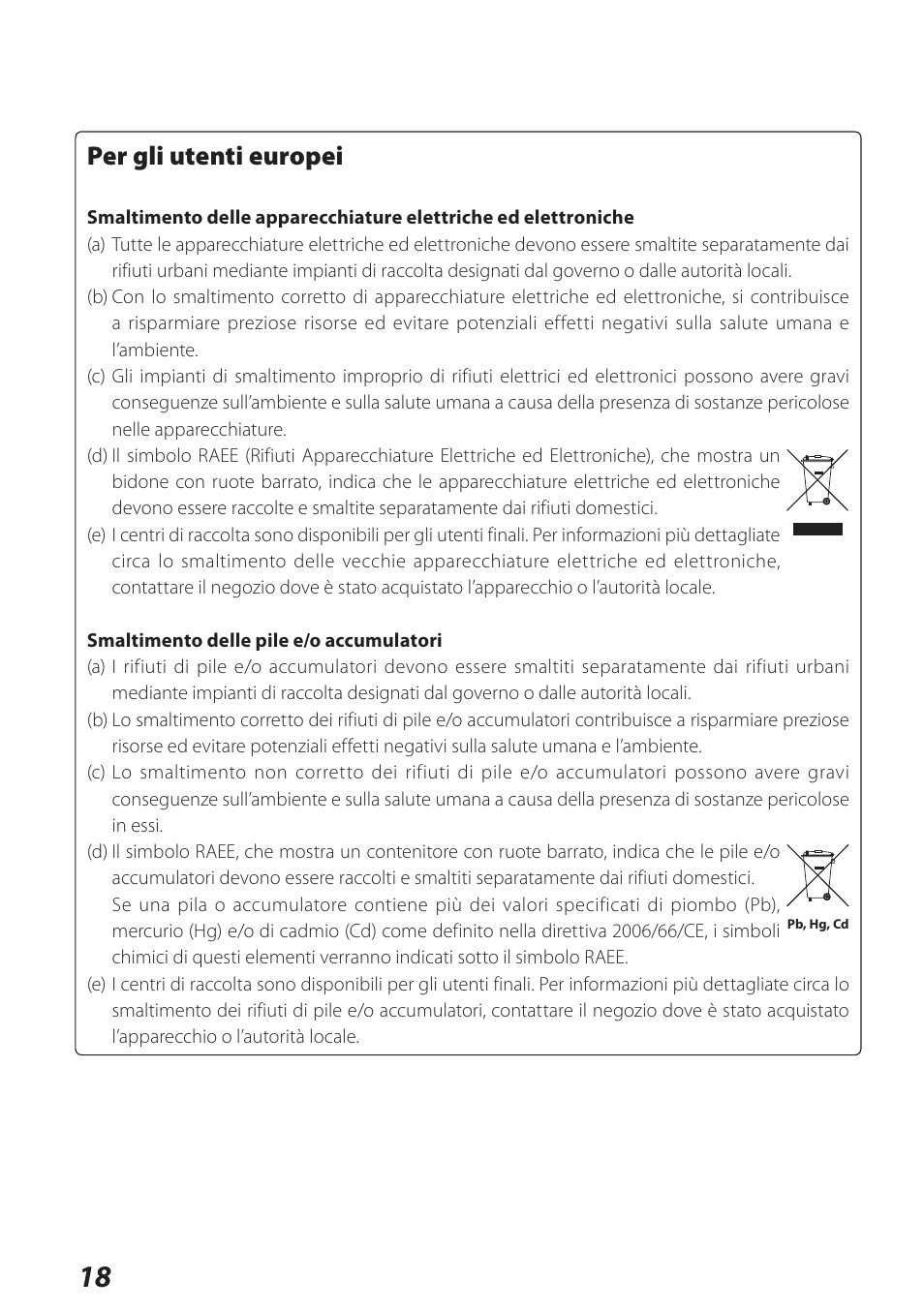 Italiano, Per gli utenti europei | Teac DS-H01 User Manual | Page 18 / 32