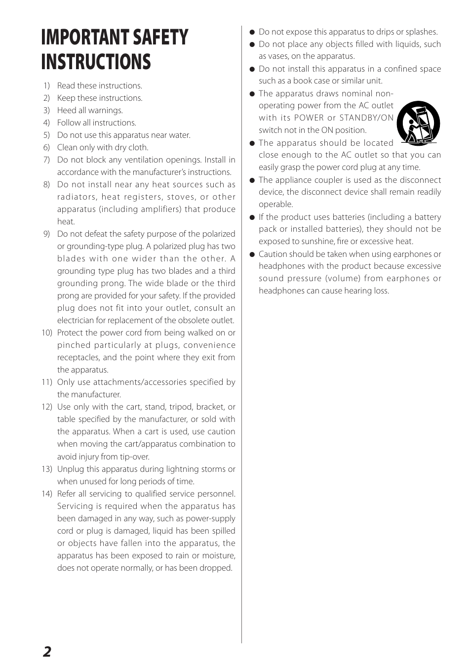 Important safety instructions | Teac DS-H01 User Manual | Page 2 / 32