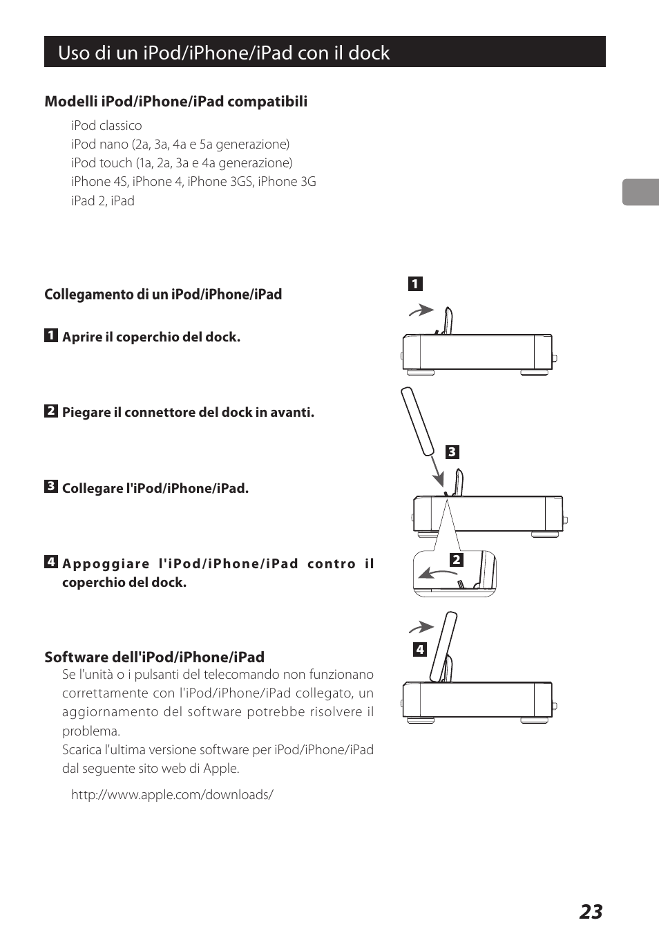 Uso di un ipod/iphone/ipad con il dock | Teac DS-H01 User Manual | Page 23 / 32