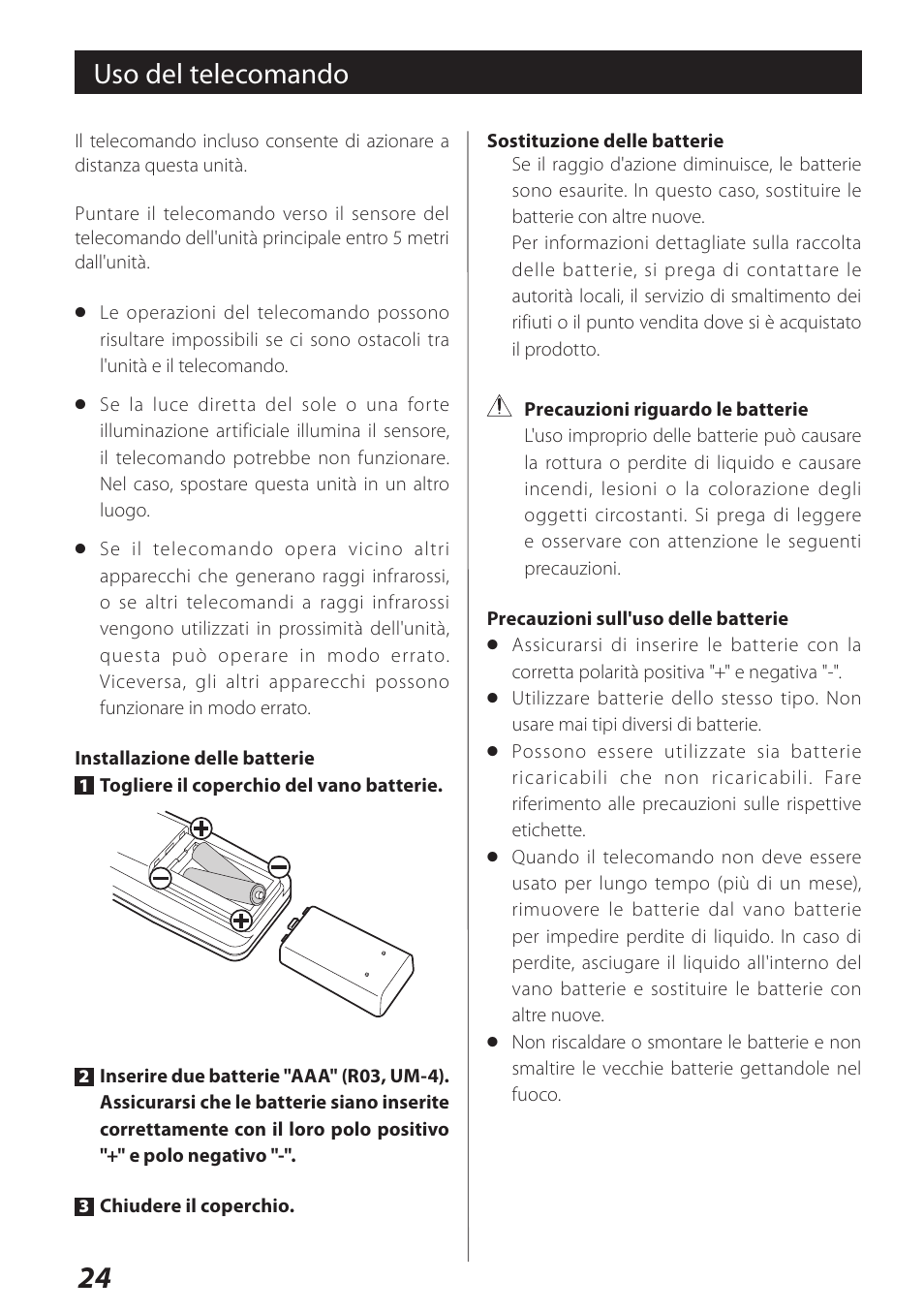 Uso del telecomando | Teac DS-H01 User Manual | Page 24 / 32