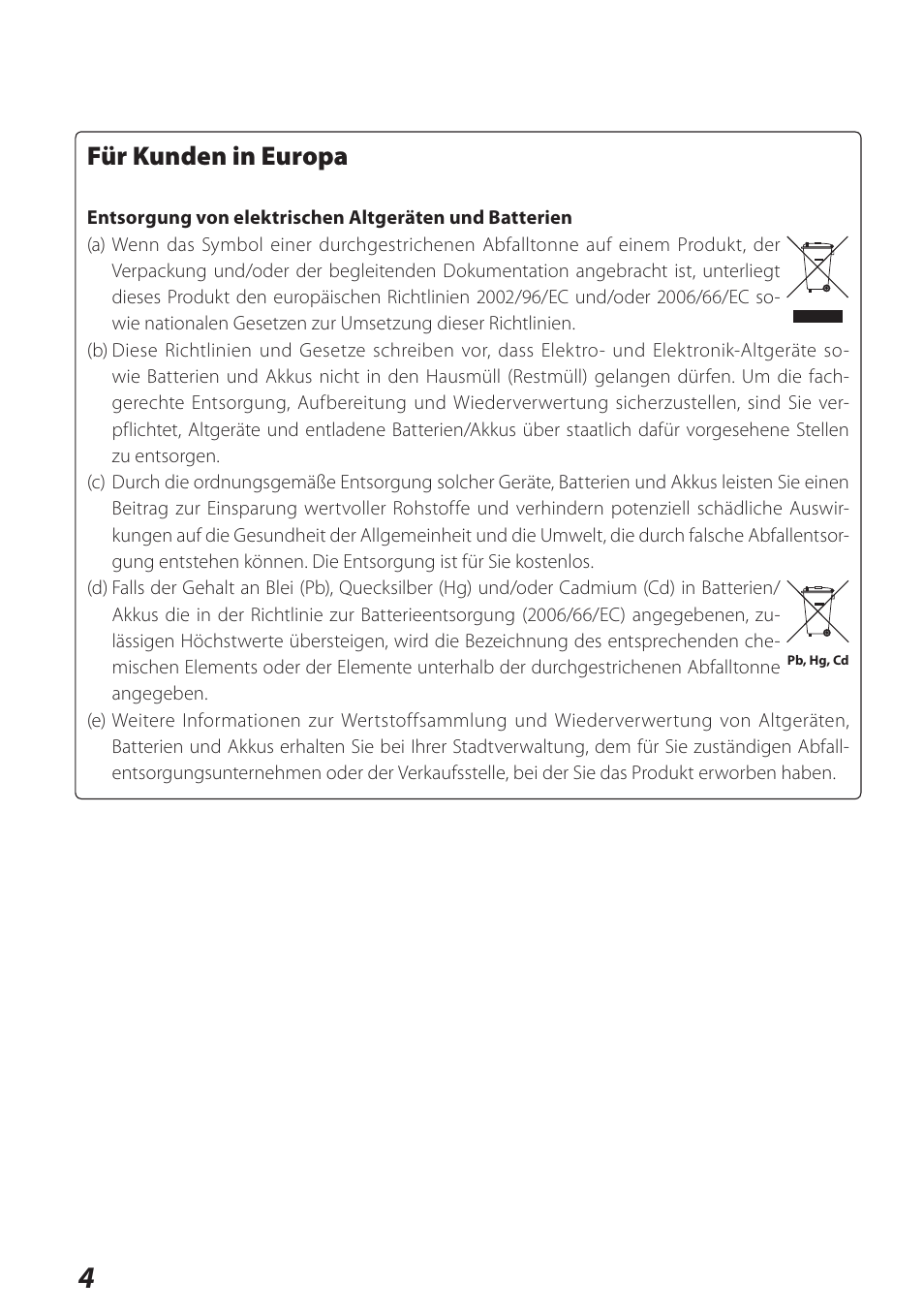 Deutsch, Für kunden in europa | Teac DS-H01 User Manual | Page 4 / 32