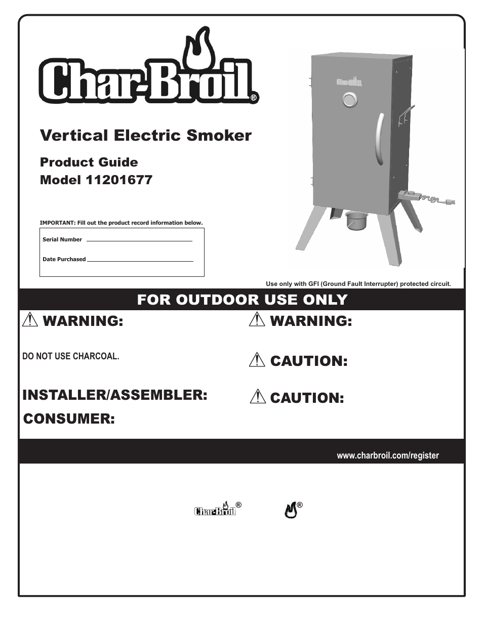 Char-Broil VERTICAL ELETRIC SMOKER 11201677 User Manual | 16 pages