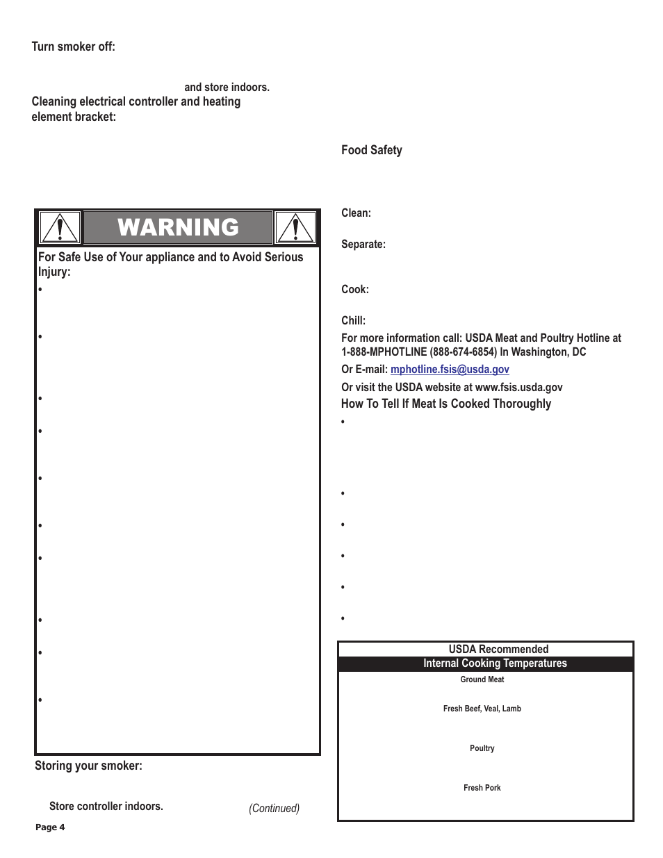 Warning | Char-Broil VERTICAL ELETRIC SMOKER 11201677 User Manual | Page 4 / 16