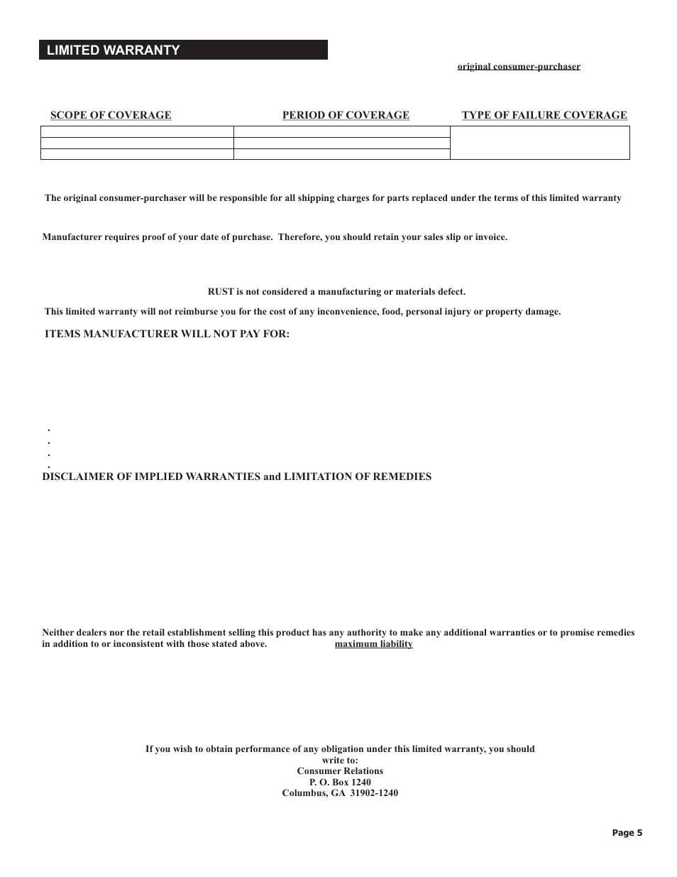 Limited warranty | Char-Broil VERTICAL ELETRIC SMOKER 11201677 User Manual | Page 5 / 16