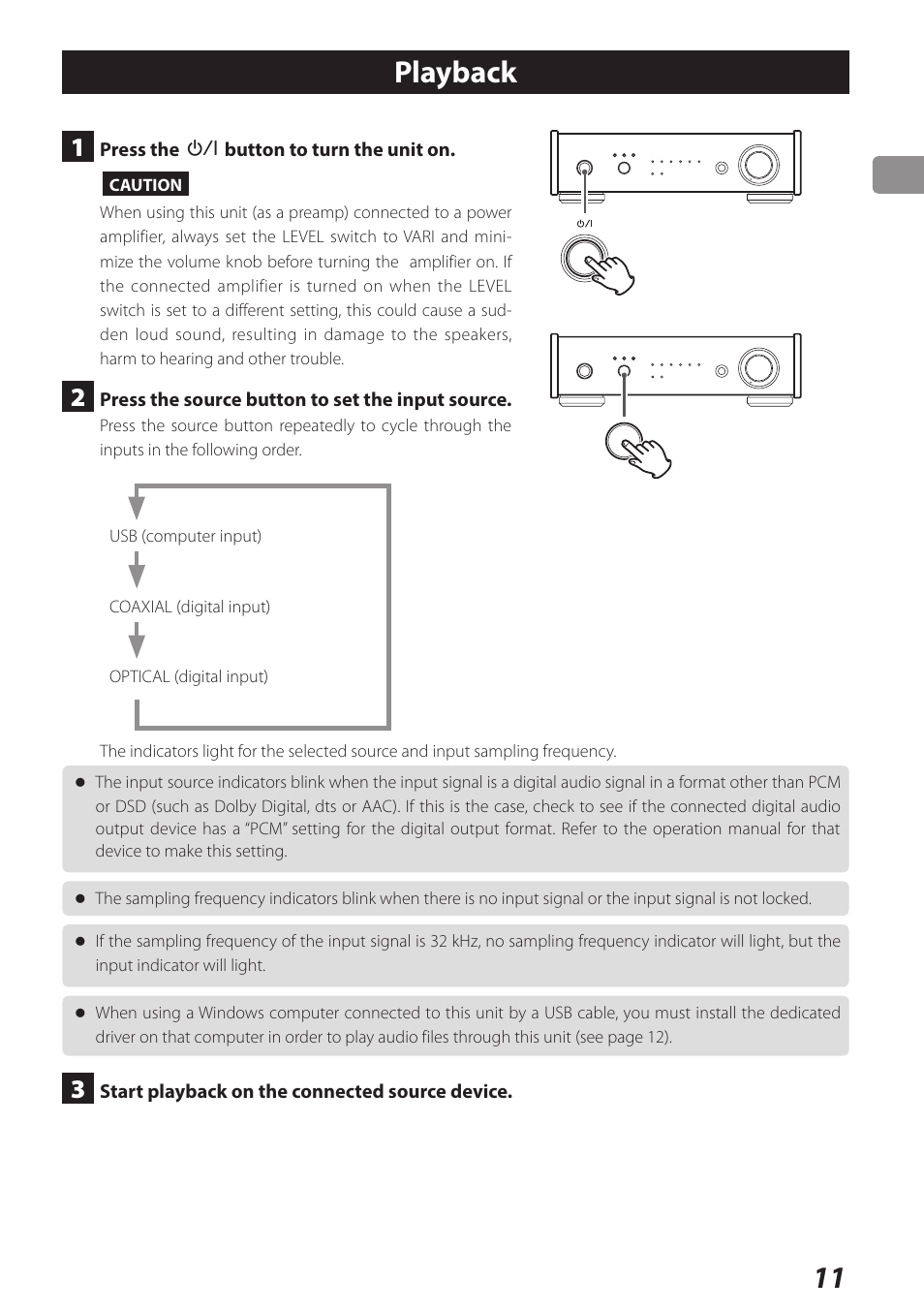 Playback, 11 playback | Teac UD-301 User Manual | Page 11 / 48