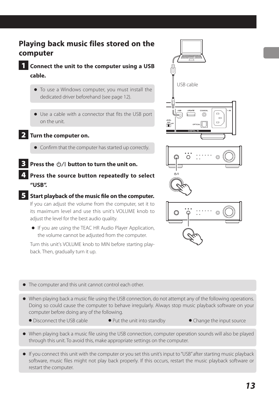 Playing back music files stored on the computer 1 | Teac UD-301 User Manual | Page 13 / 48