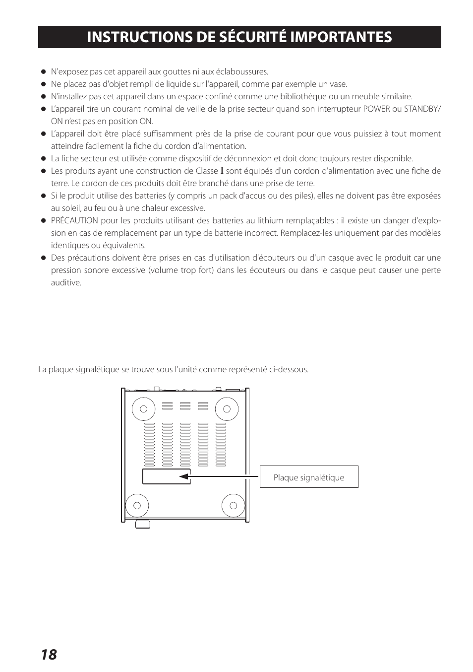 Français, Instructions de sécurité importantes | Teac UD-301 User Manual | Page 18 / 48