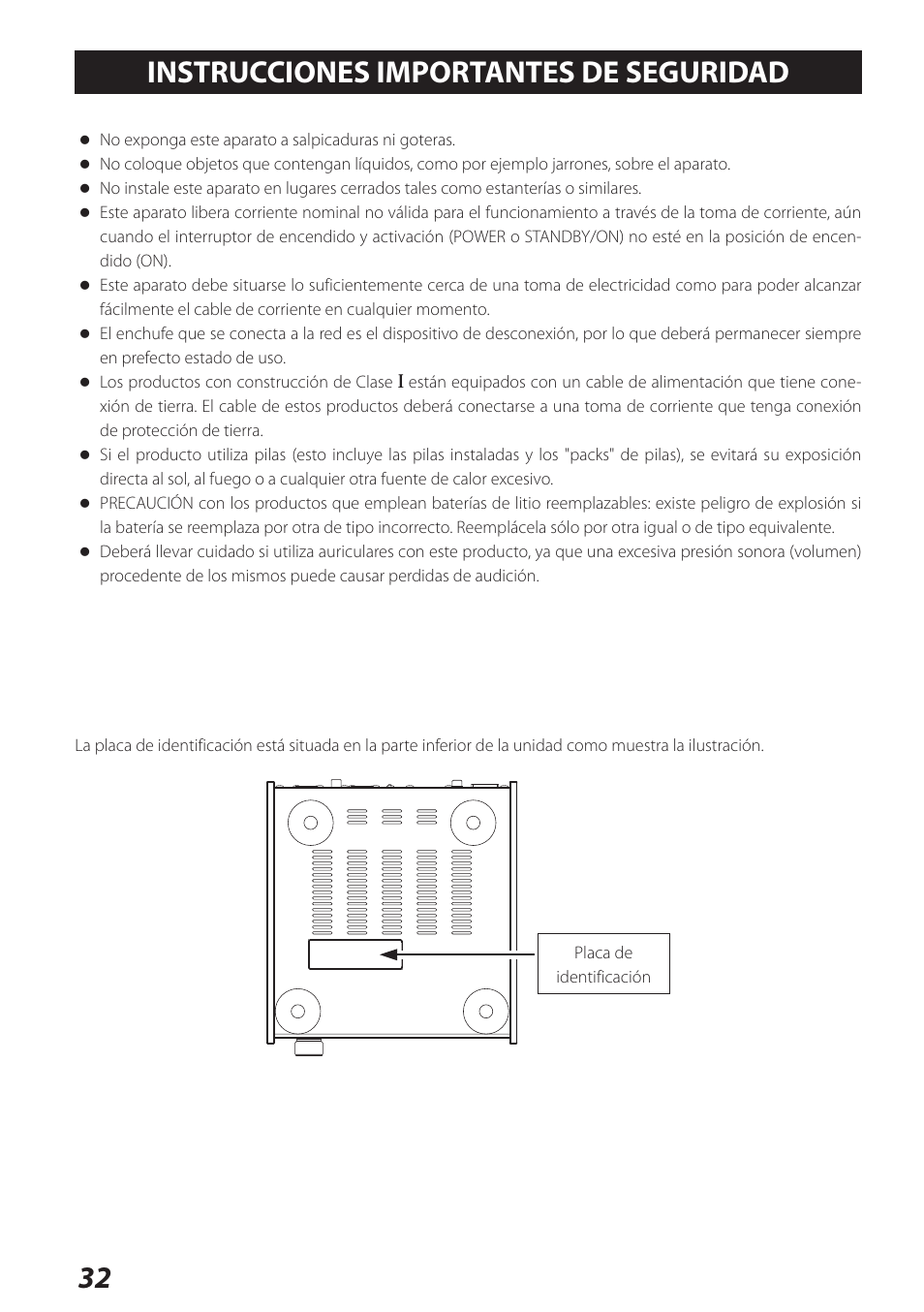 Español, Instrucciones importantes de seguridad | Teac UD-301 User Manual | Page 32 / 48