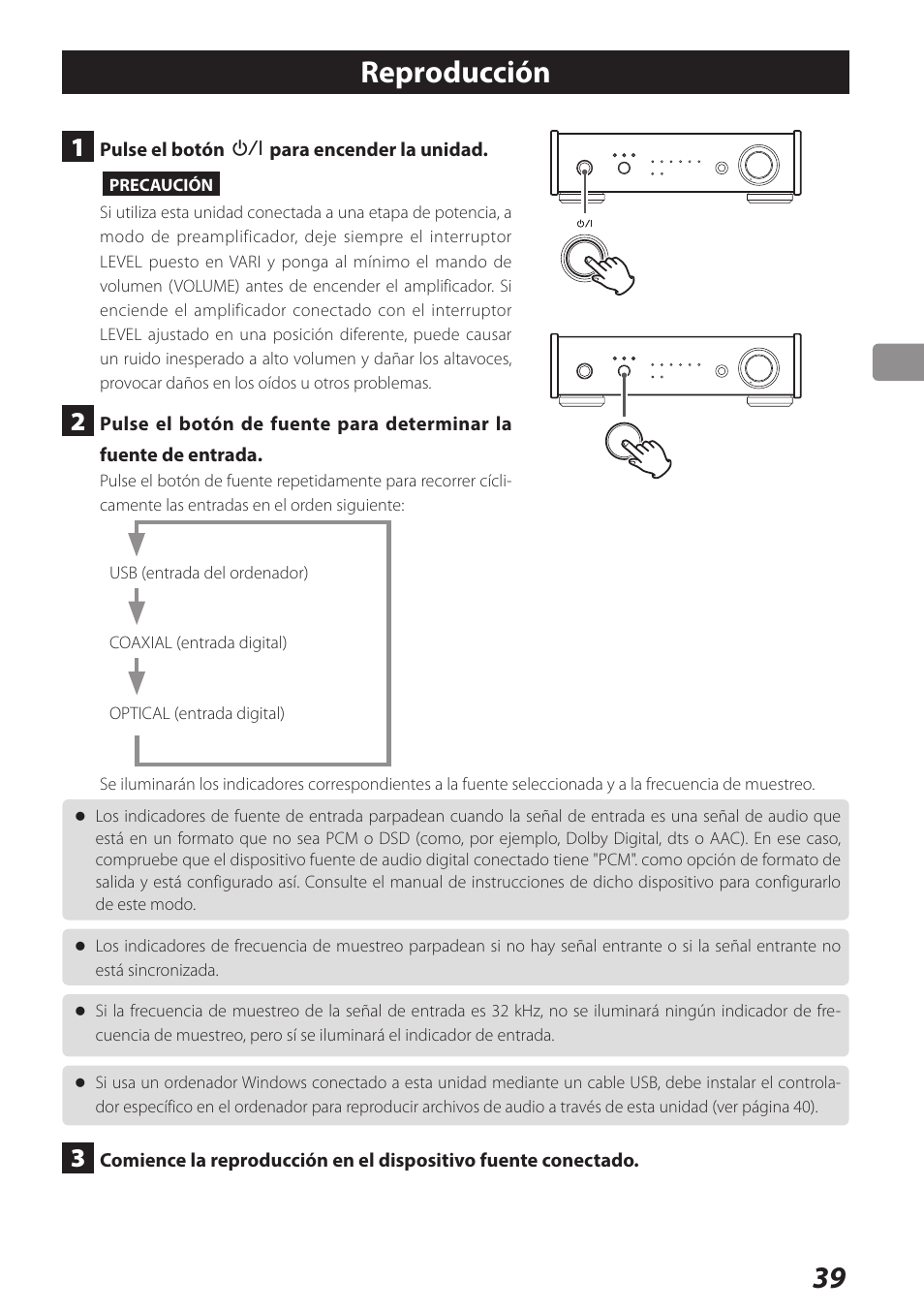 Reproducción, 39 reproducción | Teac UD-301 User Manual | Page 39 / 48