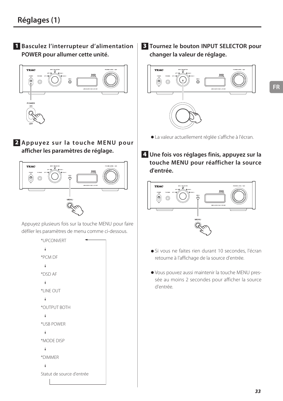 Réglages, Réglages (1) | Teac UD-501 User Manual | Page 33 / 60