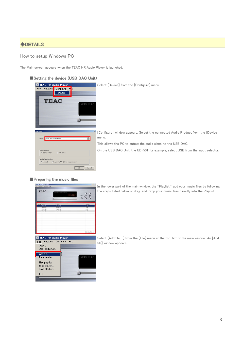 3 ◆details, How to setup windows pc | Teac UD-501 high-res User Manual | Page 3 / 7