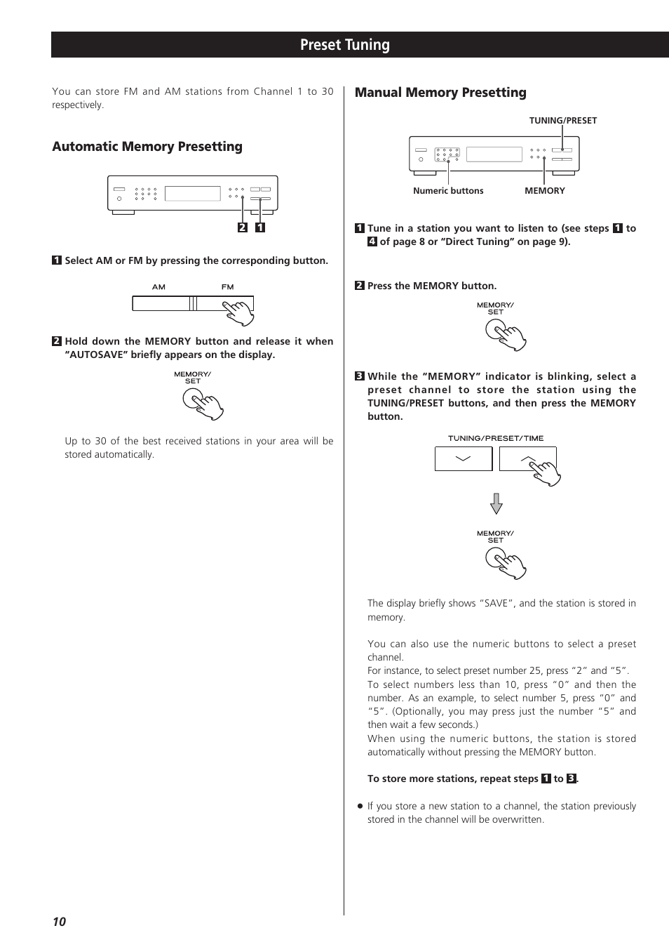 Preset tuning | Teac T-R680RS User Manual | Page 10 / 16