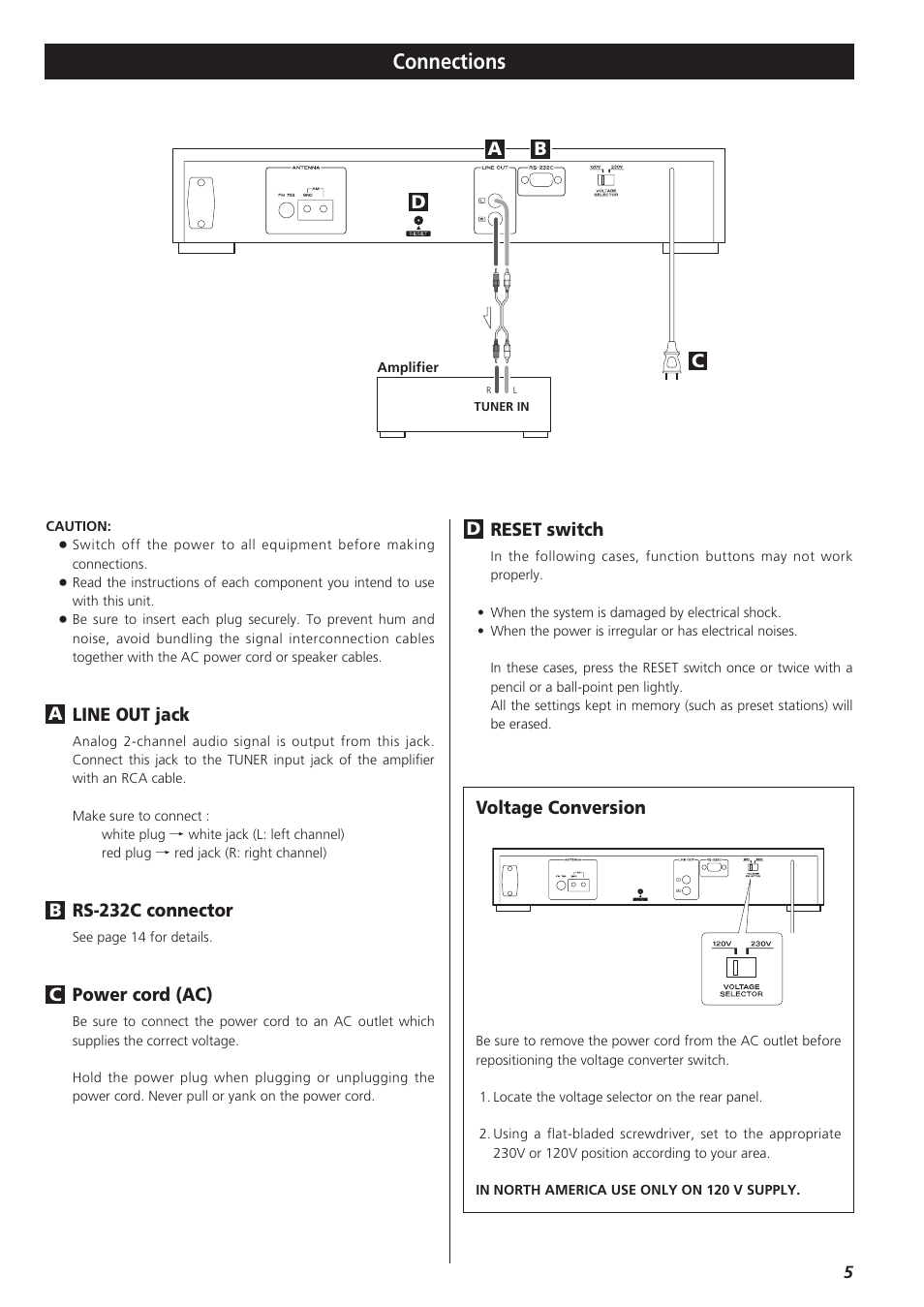 Connections | Teac T-R680RS User Manual | Page 5 / 16