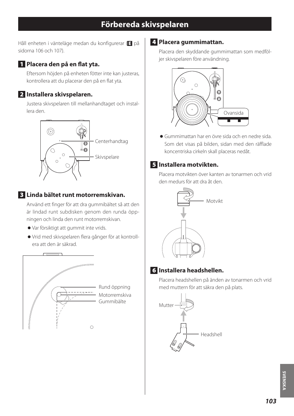 Förbereda skivspelaren | Teac TN-300 User Manual | Page 103 / 116