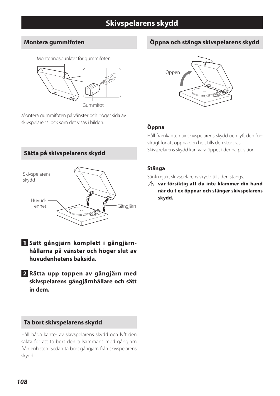 Skivspelarens skydd | Teac TN-300 User Manual | Page 108 / 116