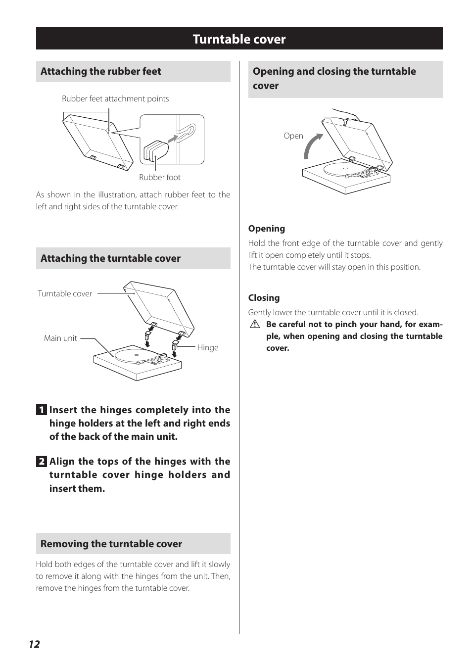 Turntable cover | Teac TN-300 User Manual | Page 12 / 116