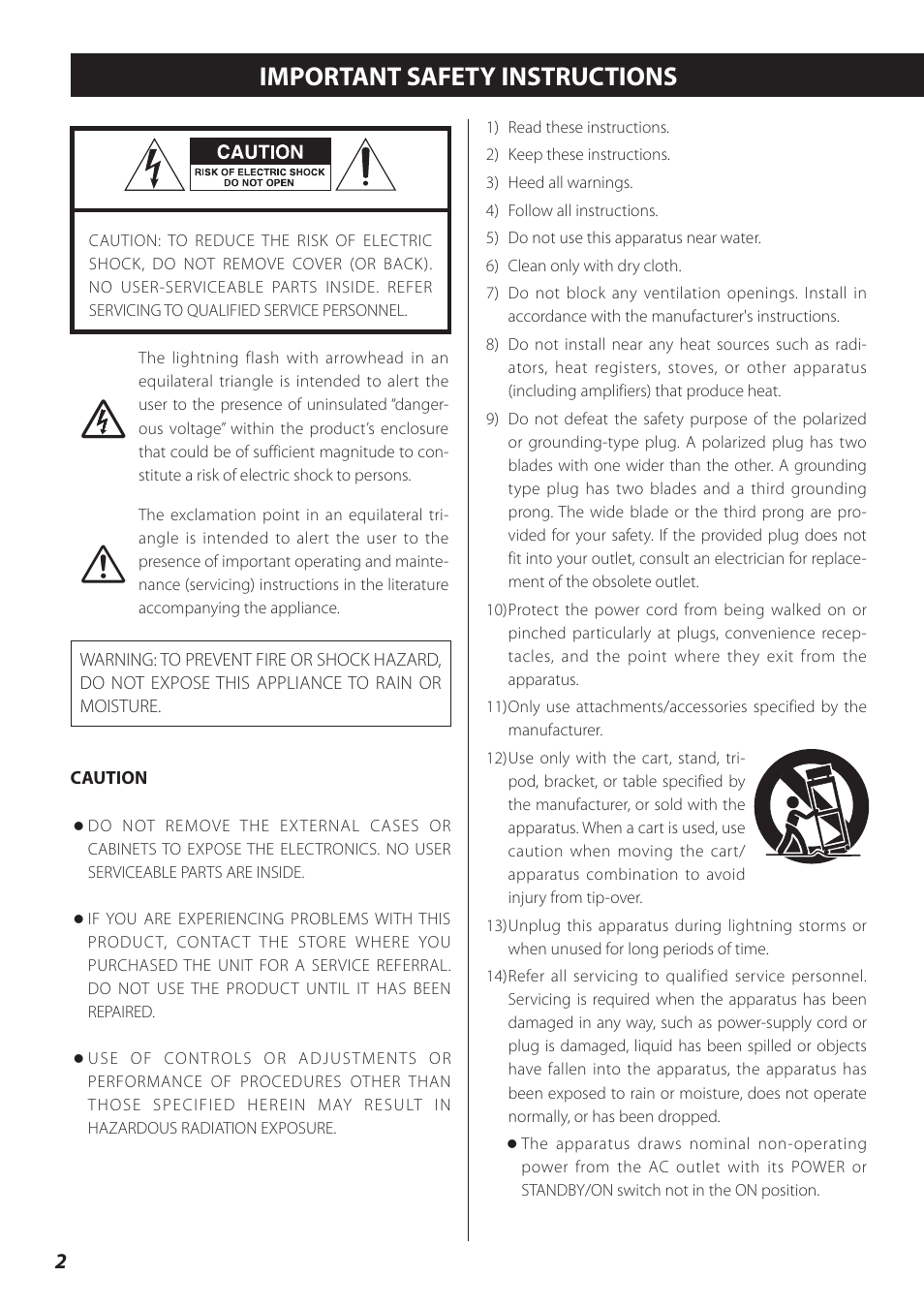 English, Important safety instructions | Teac TN-300 User Manual | Page 2 / 116