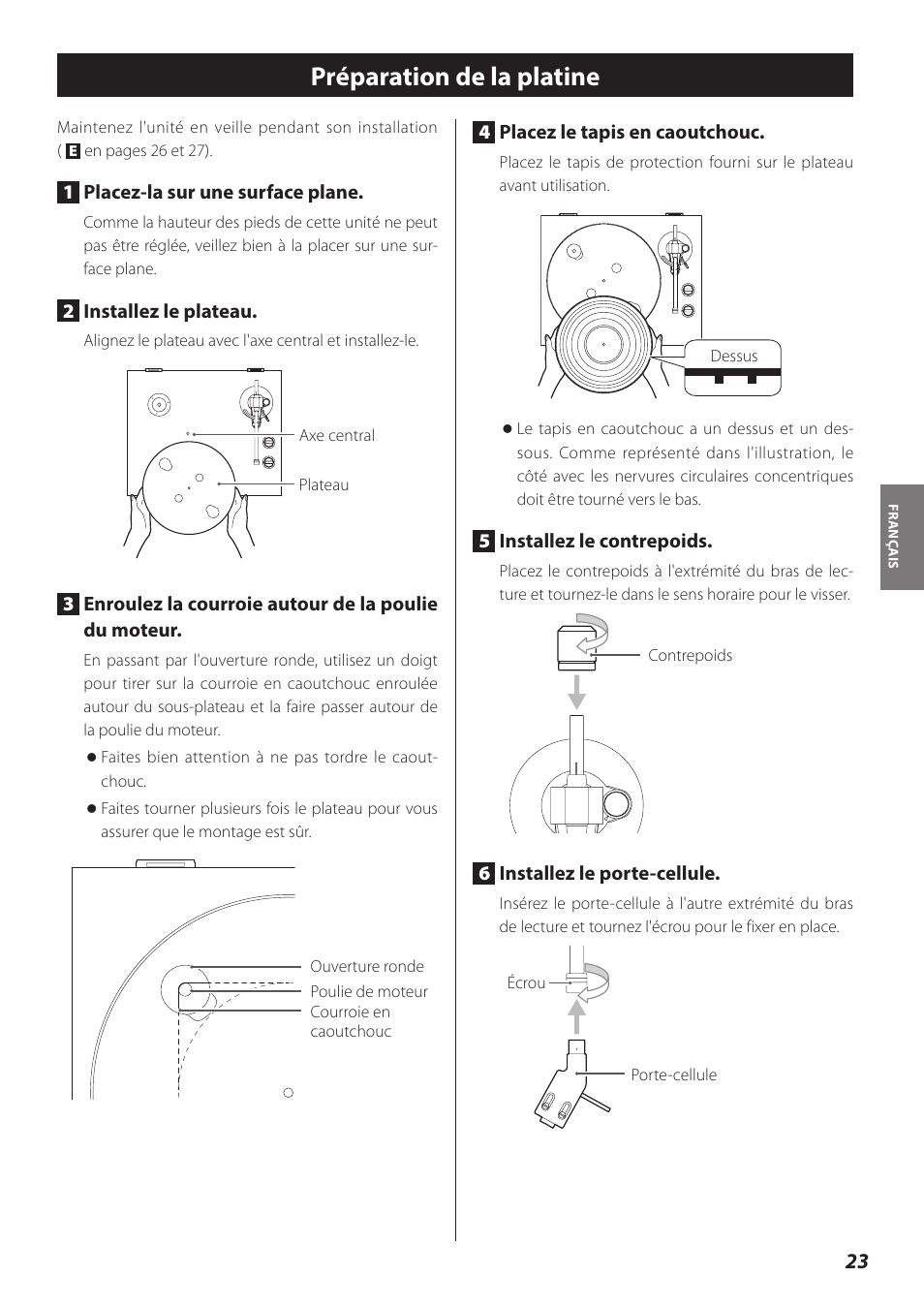 Préparation de la platine | Teac TN-300 User Manual | Page 23 / 116