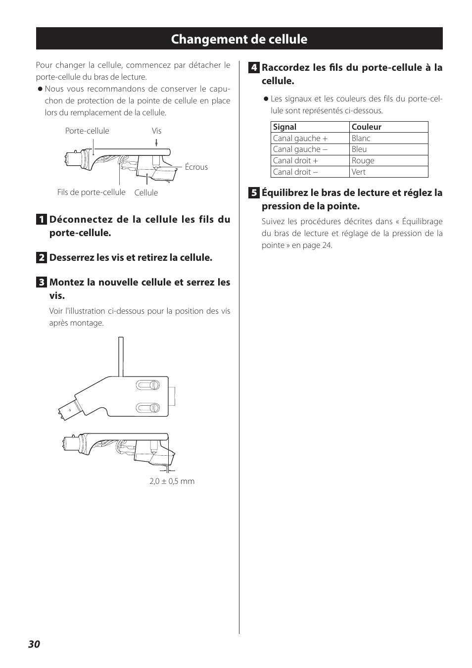 Changement de cellule | Teac TN-300 User Manual | Page 30 / 116