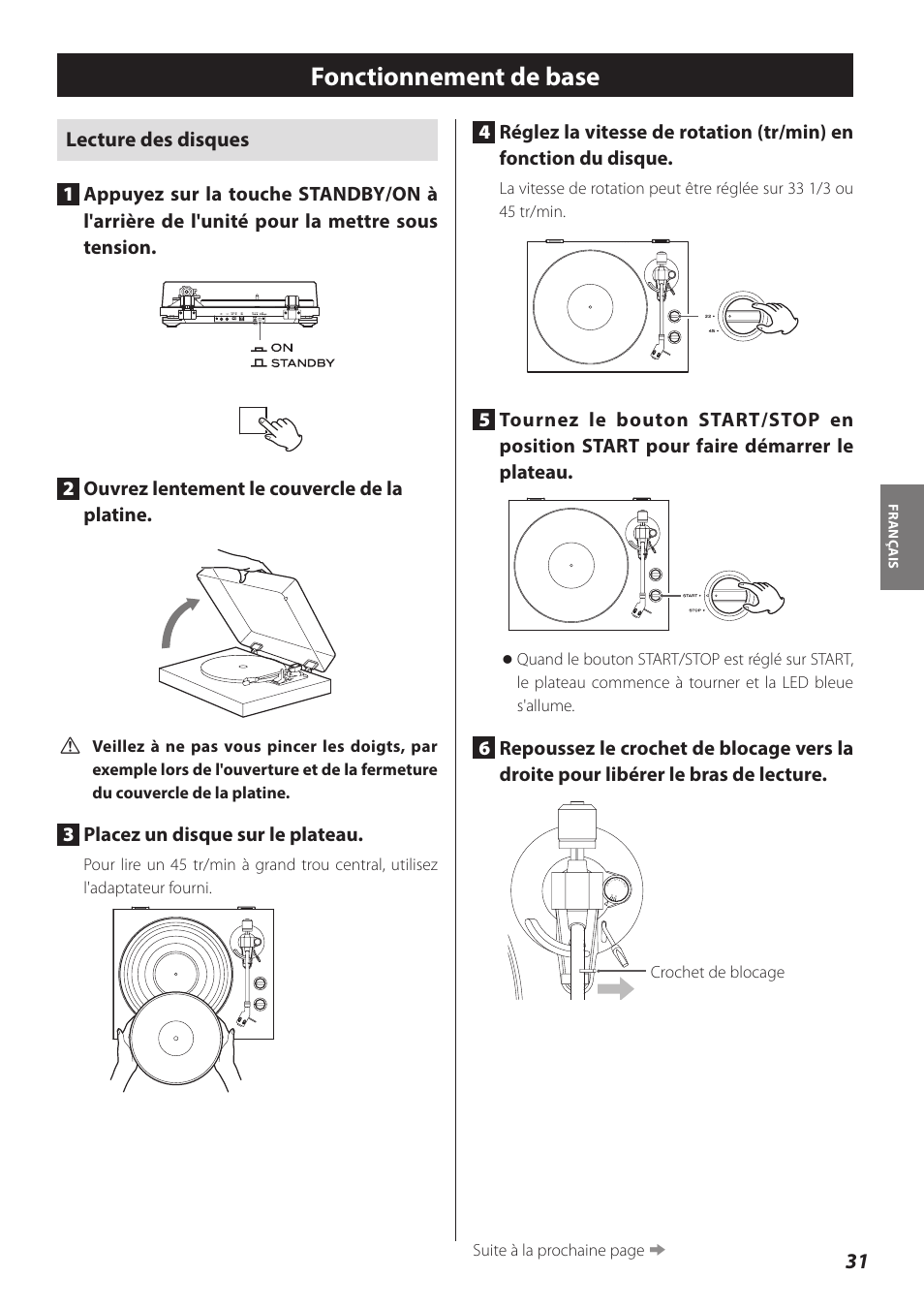 Fonctionnement de base, Lecture des disques, 3placez un disque sur le plateau | Teac TN-300 User Manual | Page 31 / 116