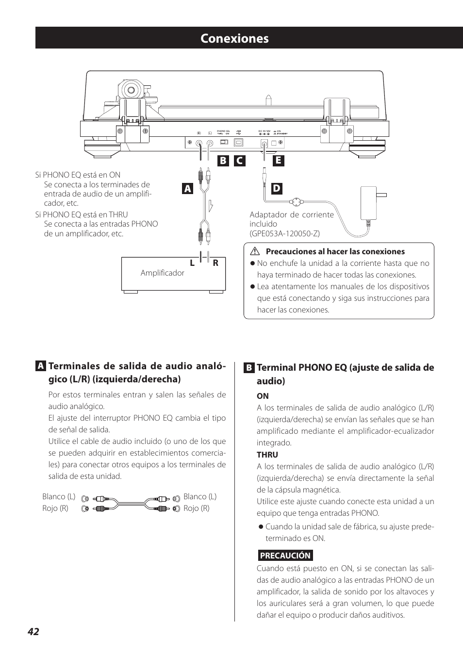 Conexiones | Teac TN-300 User Manual | Page 42 / 116