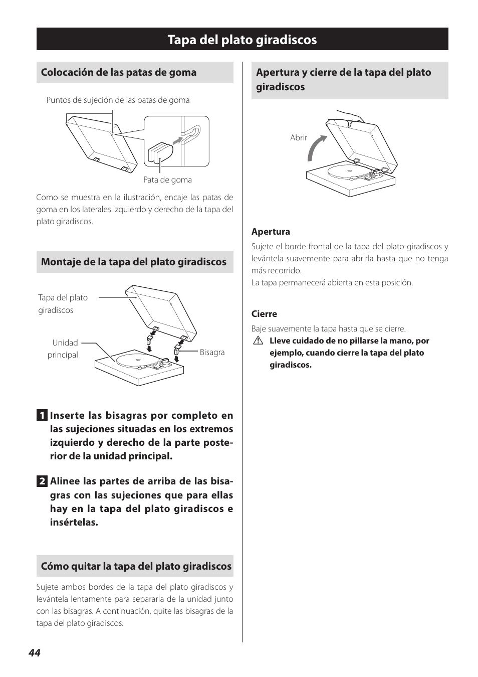 Tapa del plato giradiscos | Teac TN-300 User Manual | Page 44 / 116