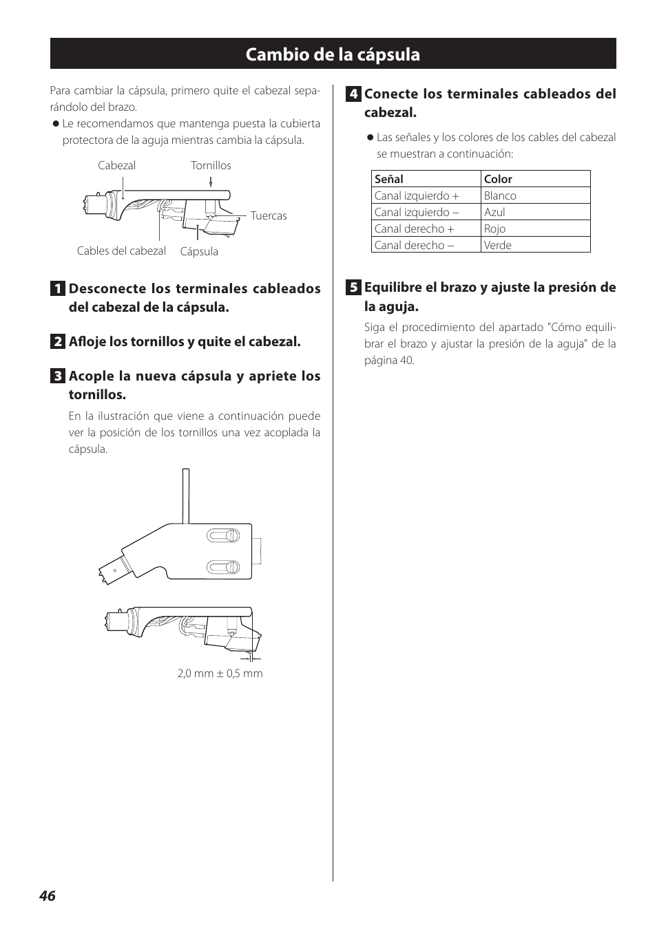 Cambio de la cápsula | Teac TN-300 User Manual | Page 46 / 116