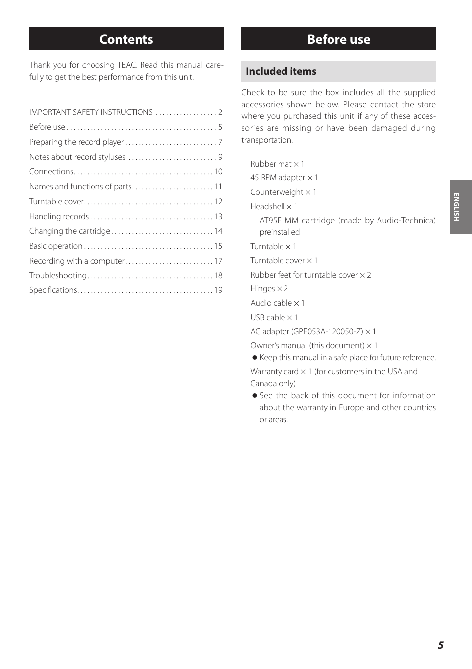 Teac TN-300 User Manual | Page 5 / 116