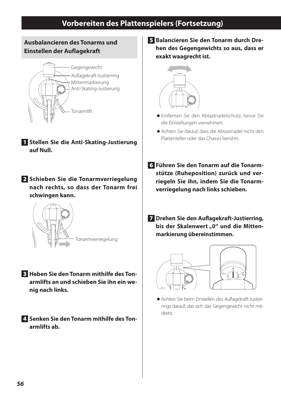 Vorbereiten des plattenspielers (fortsetzung), Tonarmverriegelung | Teac TN-300 User Manual | Page 56 / 116