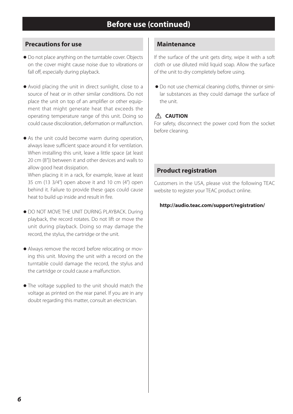 Before use (continued) | Teac TN-300 User Manual | Page 6 / 116