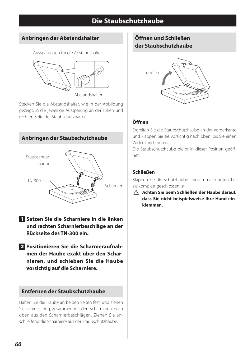 Die staubschutzhaube | Teac TN-300 User Manual | Page 60 / 116