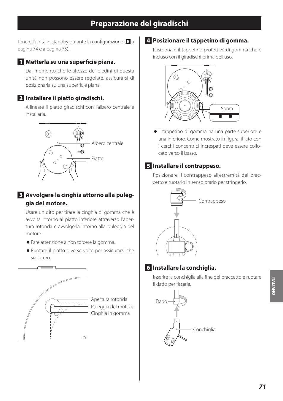 Preparazione del giradischi | Teac TN-300 User Manual | Page 71 / 116