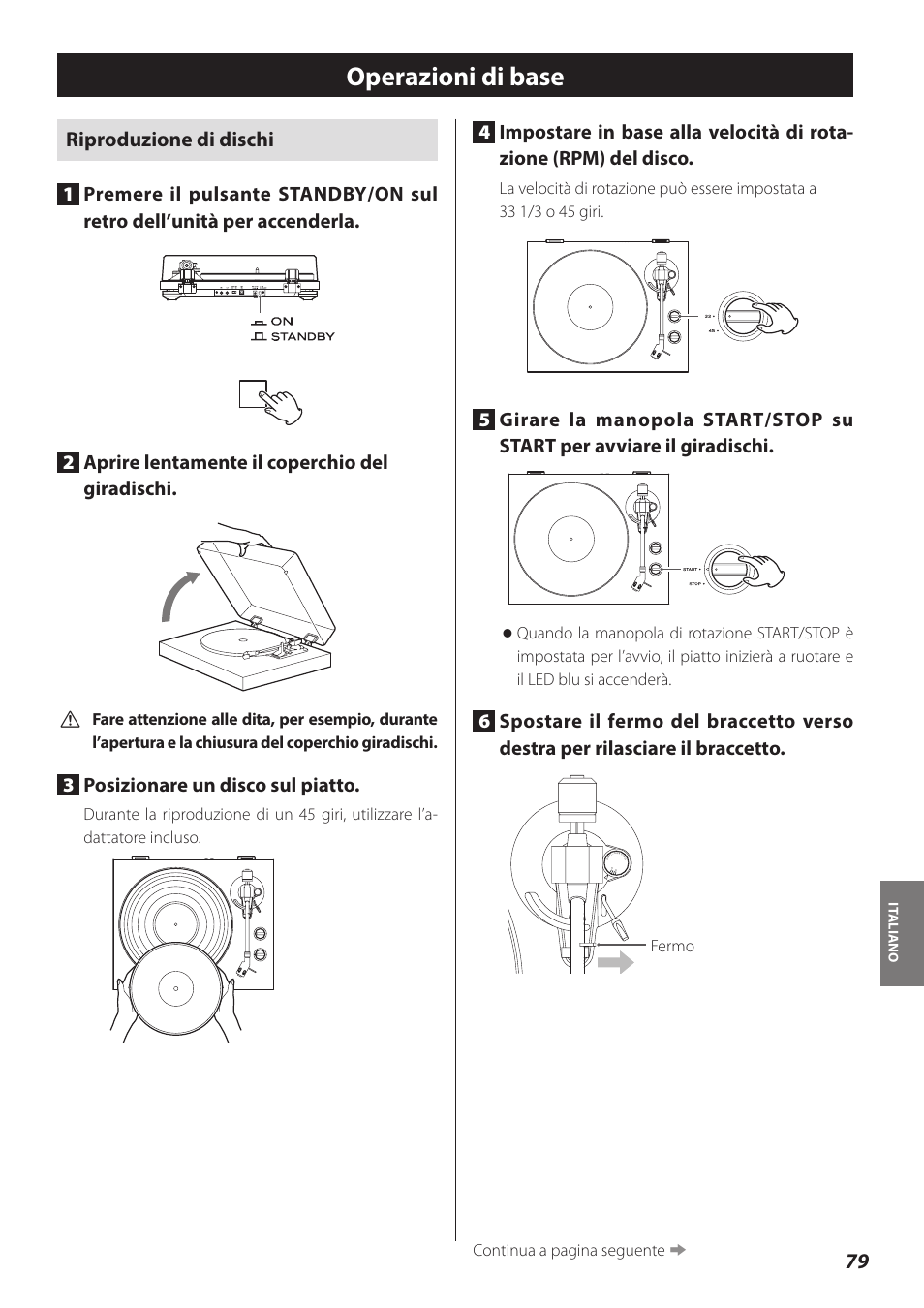 Operazioni di base, Riproduzione di dischi, 3posizionare un disco sul piatto | Teac TN-300 User Manual | Page 79 / 116