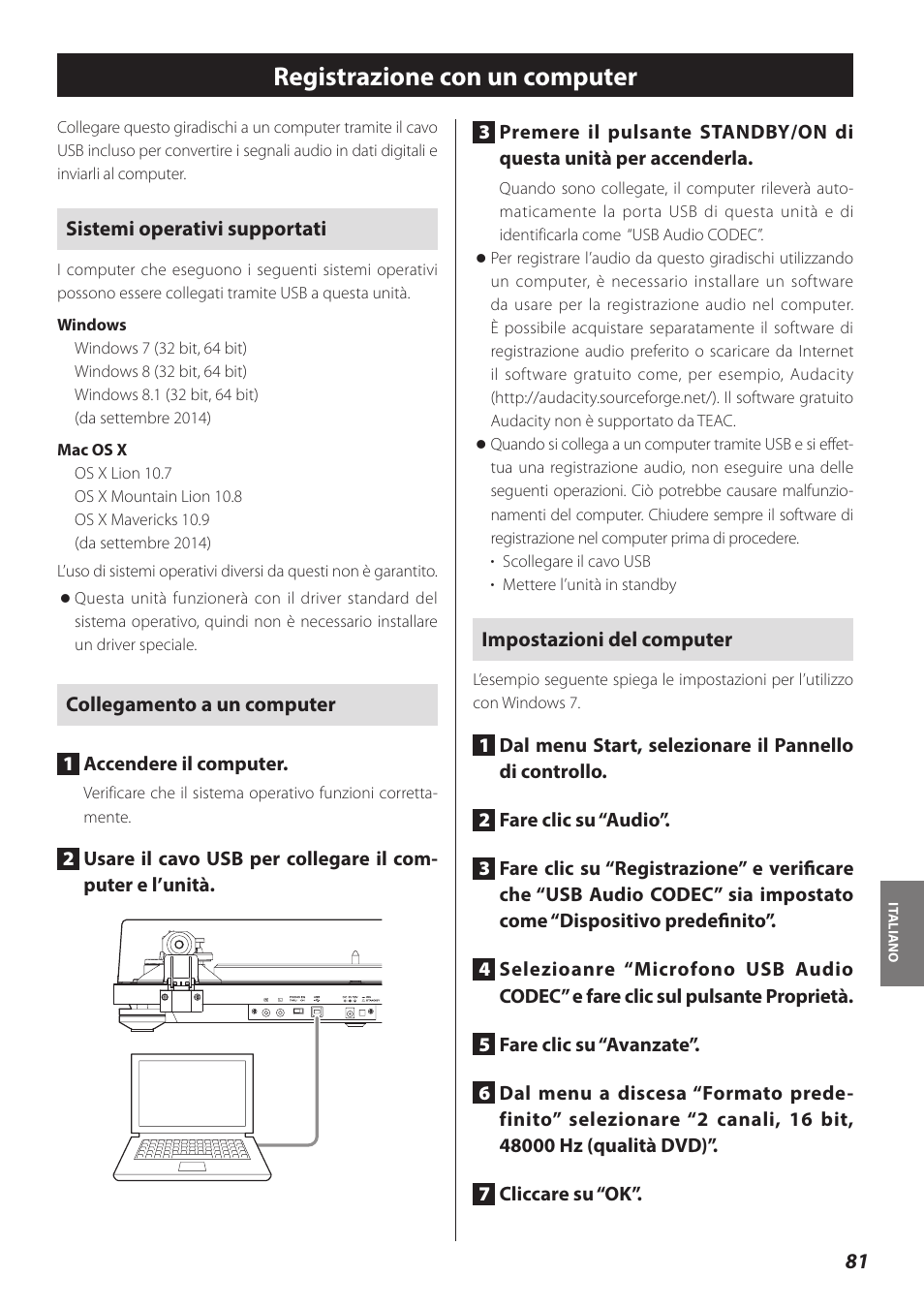 Registrazione con un computer | Teac TN-300 User Manual | Page 81 / 116