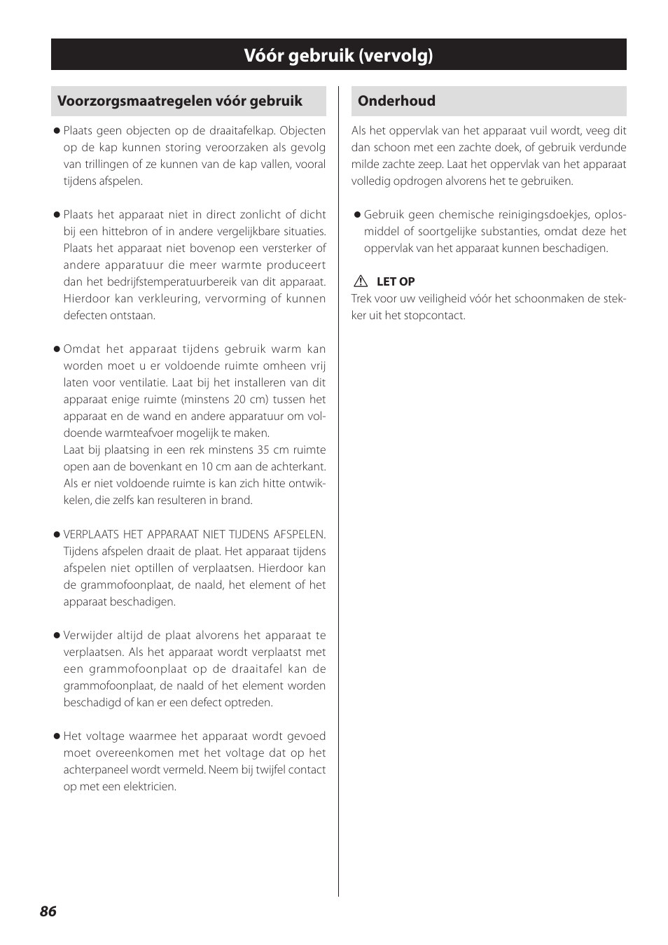 Vóór gebruik (vervolg) | Teac TN-300 User Manual | Page 86 / 116