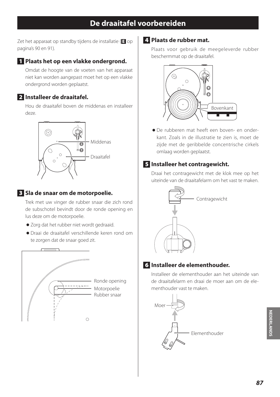 De draaitafel voorbereiden | Teac TN-300 User Manual | Page 87 / 116