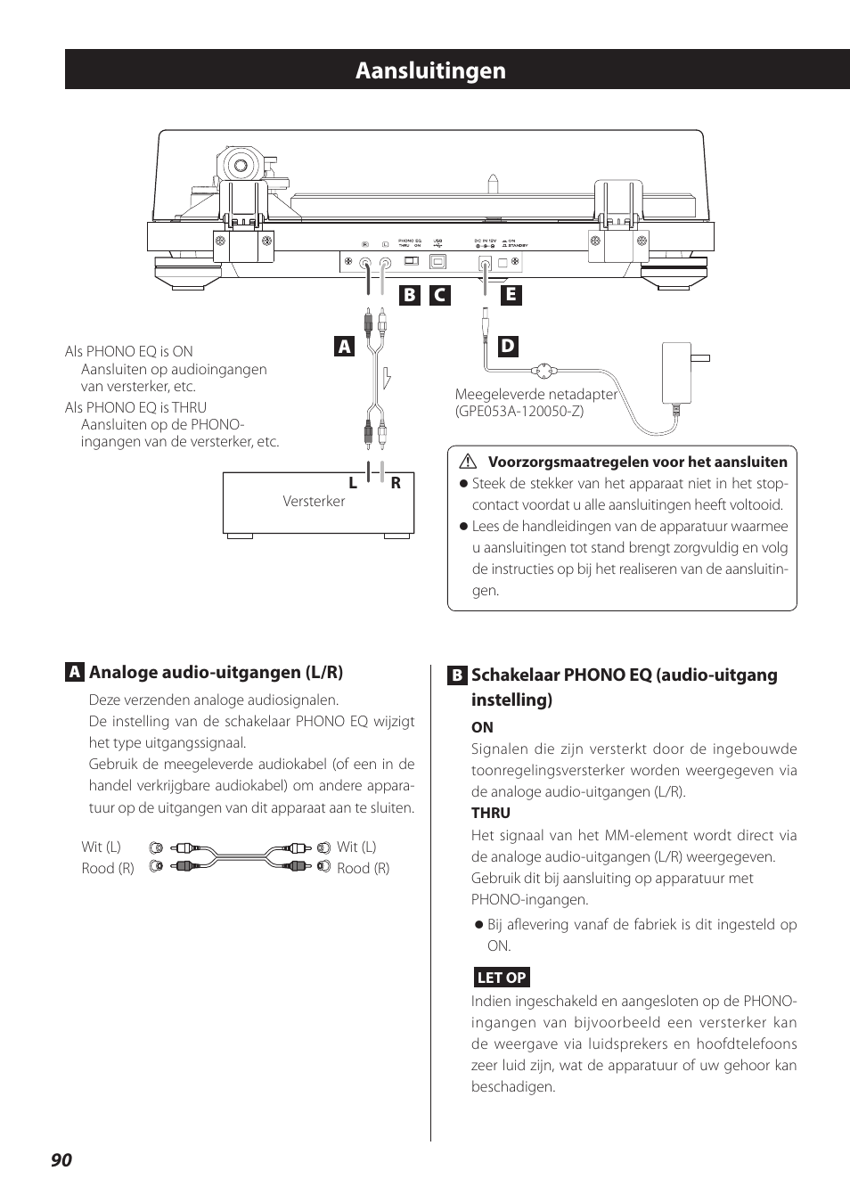 Aansluitingen | Teac TN-300 User Manual | Page 90 / 116