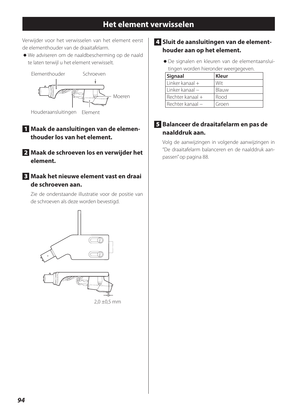 Het element verwisselen | Teac TN-300 User Manual | Page 94 / 116