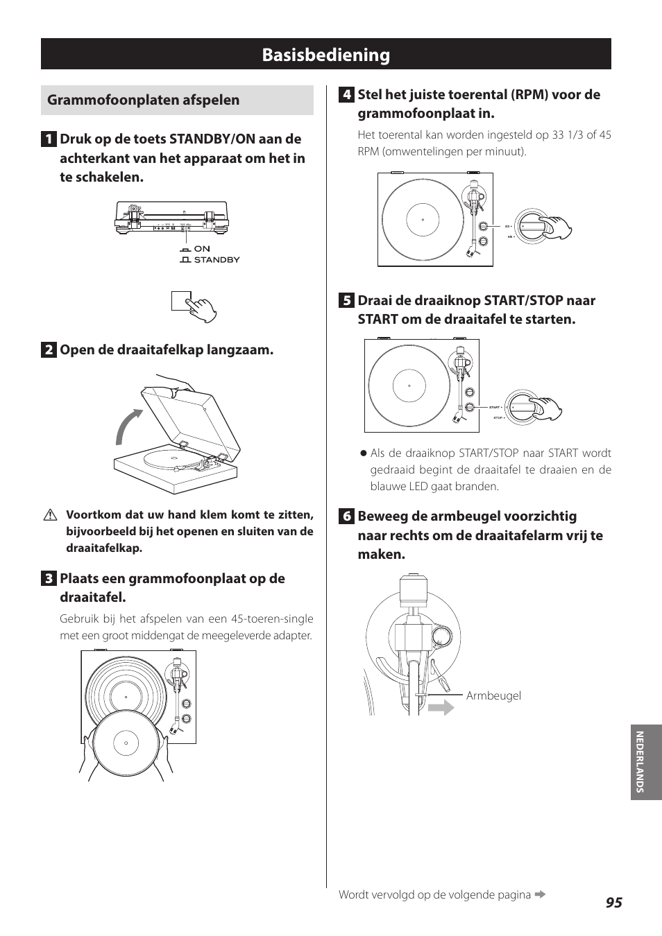 Basisbediening, Grammofoonplaten afspelen, 3plaats een grammofoonplaat op de draaitafel | Teac TN-300 User Manual | Page 95 / 116