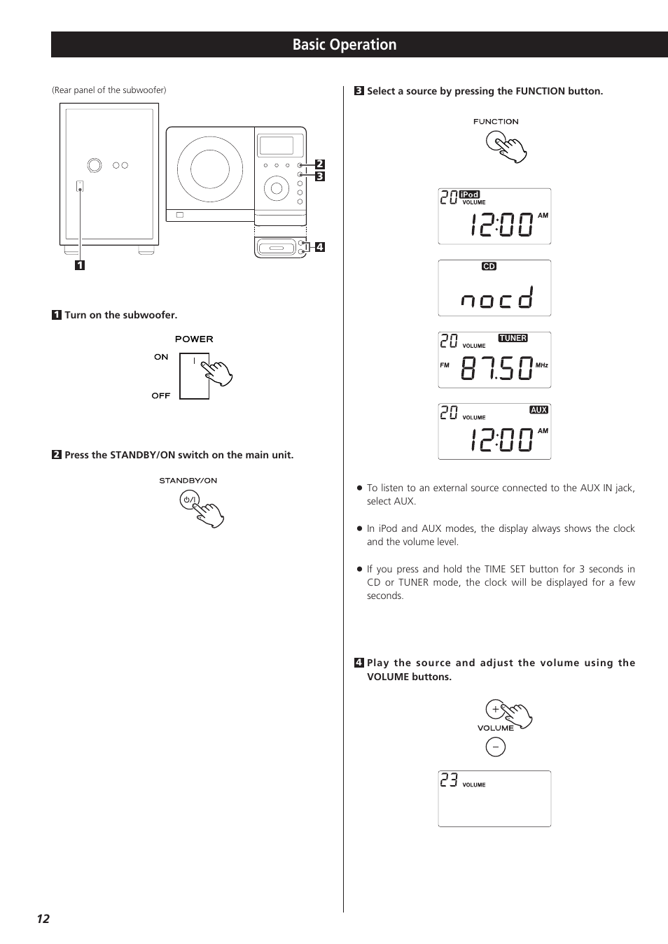 Basic operation | Teac MC-DX32I User Manual | Page 12 / 76